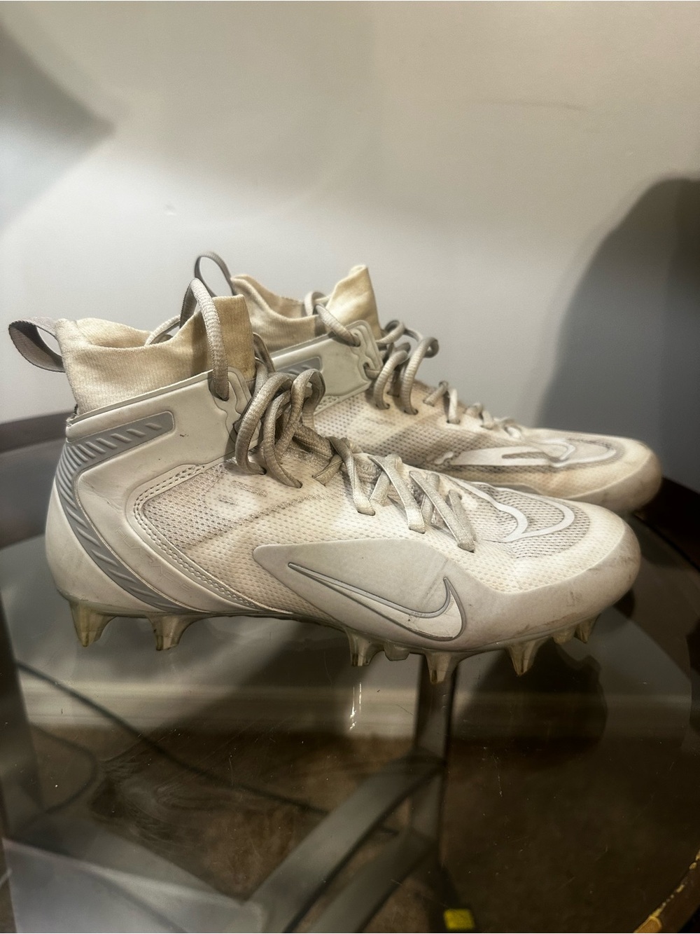 Nike Cream/White High-Top Football Cleats